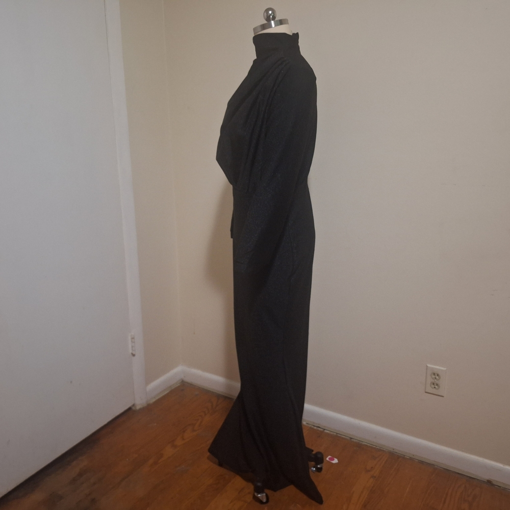 Plus Size Draped Front Mock Neck Glitter Formal Gown Black - Picture 3 of 5